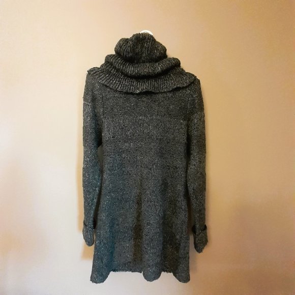 Deluxe Knit Bum Warming High Neck BACCI Charcoal grey cardigan cable knit Sz M - Picture 7 of 9